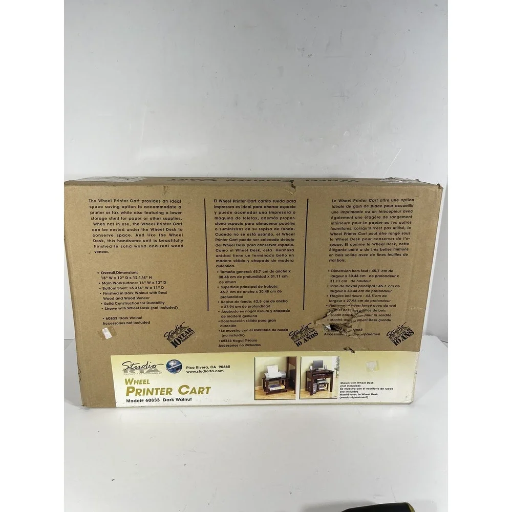 Wheel Printer Cart Real Wood Dark Walnut Stand Rolling Fax Cart 2 Tier Shelf NEW
